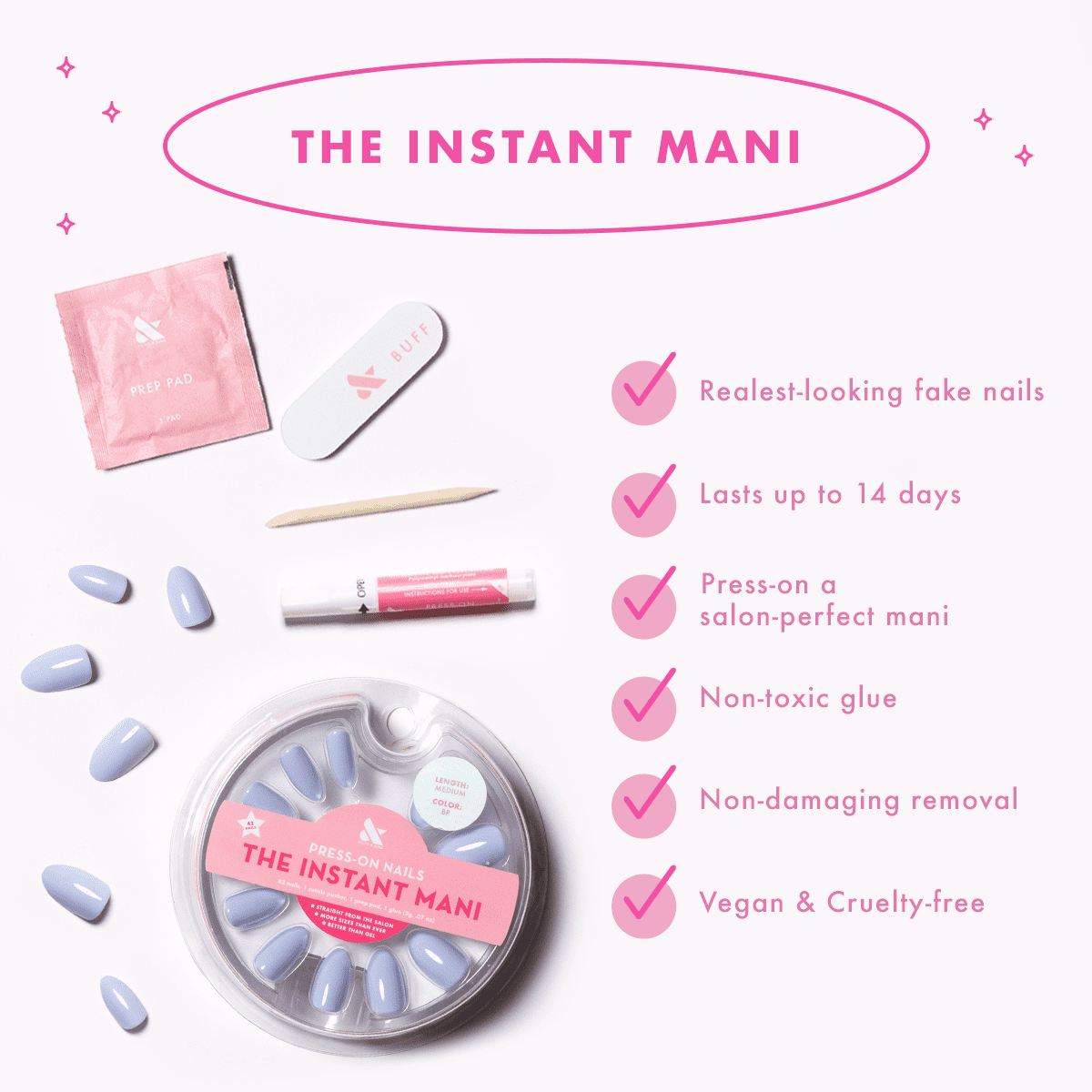 Olive & June Instant Mani Minimalist Extra Short Squoval Press-on Nails, Taupe Jelly Chrome, 42 Pieces