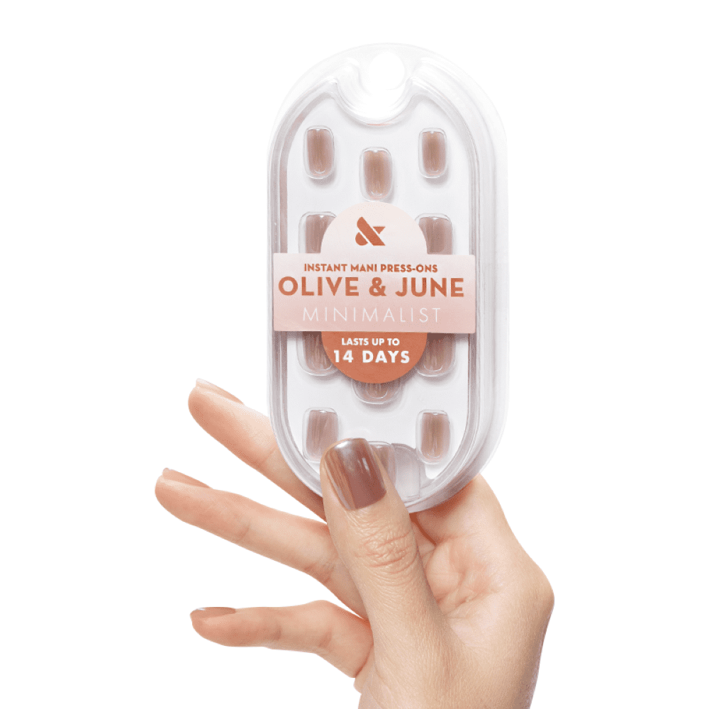 Olive & June Instant Mani Minimalist Extra Short Squoval Press-on Nails, Taupe Jelly Chrome, 42 Pieces