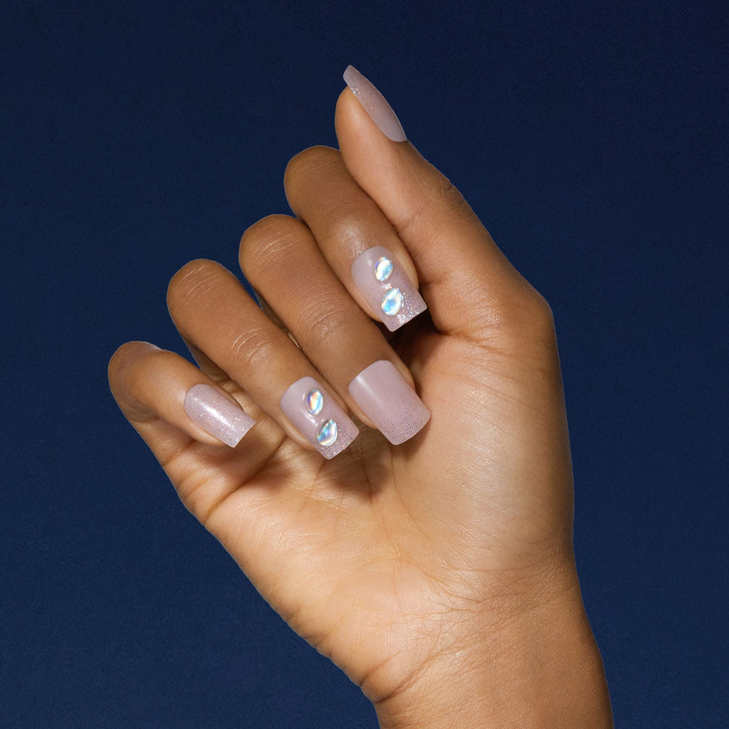 KISS Gel Fantasy Allure Ready-To-Wear Medium Square Fake Nails, Pink Jeweled, 28 Pieces