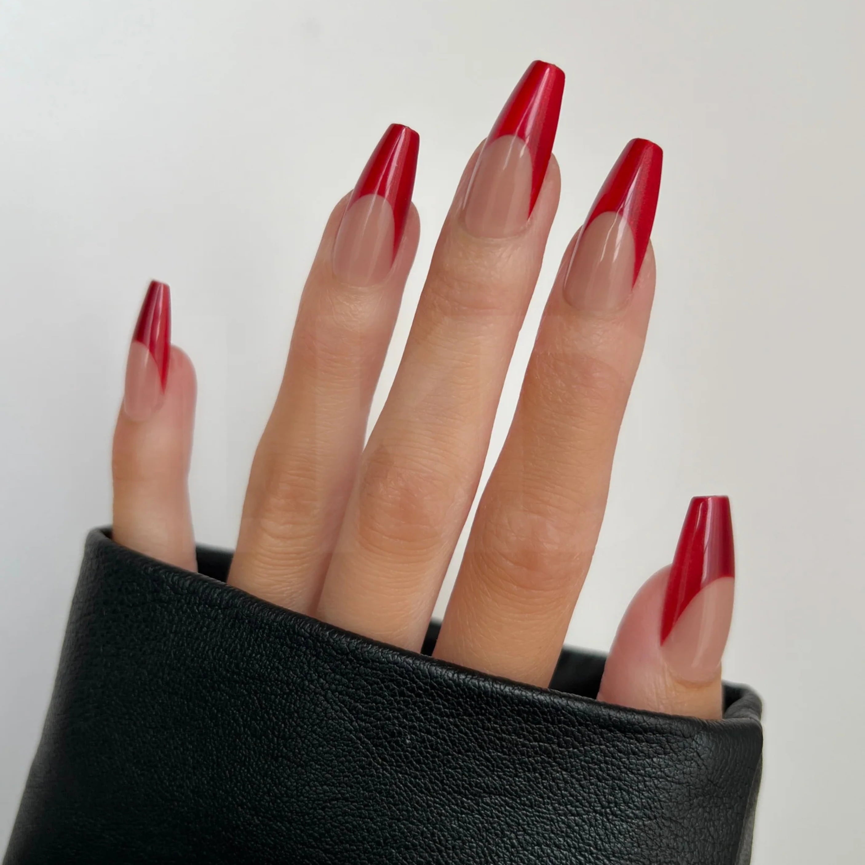 PaintLab Reusable Gel Press on Nails Kit, Sleek Coffin Shape, Red Chrome, 30 Count