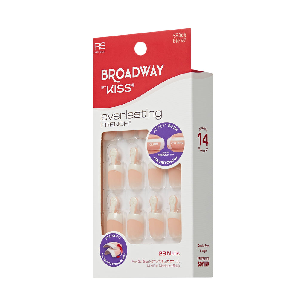 KISS Everlasting French Press on Nails, String Of Pearls, White, Real Short Squoval, 28 Count