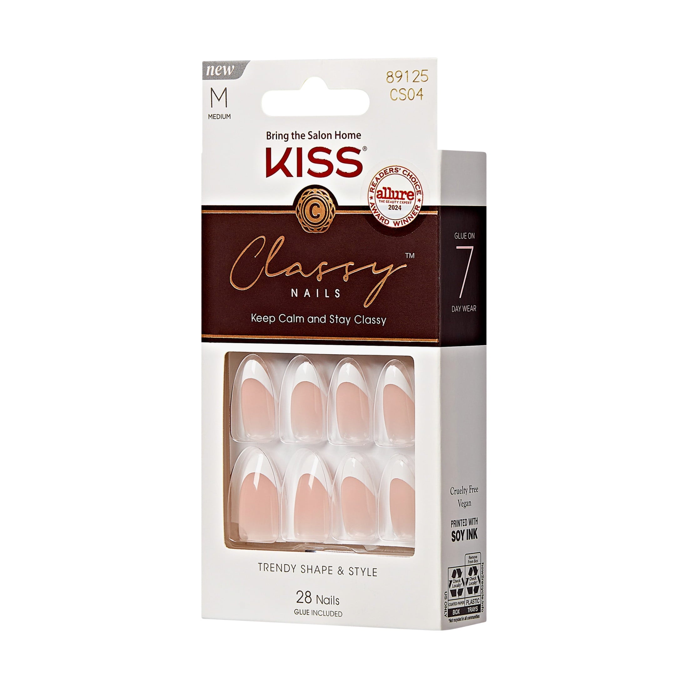 KISS Classy French Tip French Tip Press On Nails, Dashing, White, Medium Almond, 28 Count