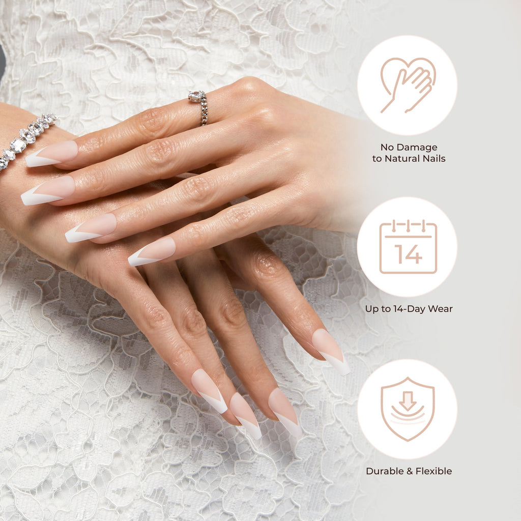 KISS Classy French Tip French Tip Press On Nails, Dashing, White, Medium Almond, 28 Count