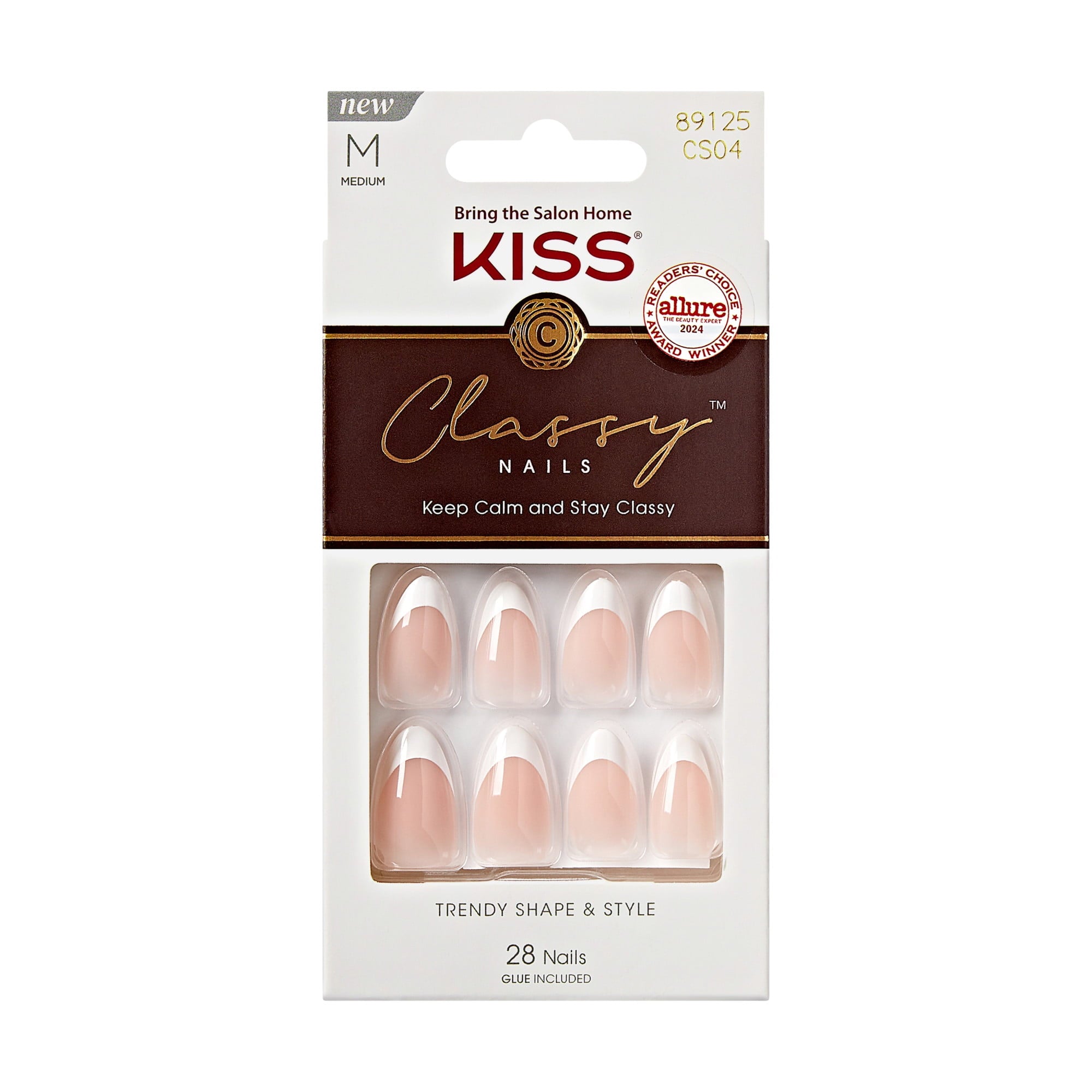 KISS Classy French Tip French Tip Press On Nails, Dashing, White, Medium Almond, 28 Count
