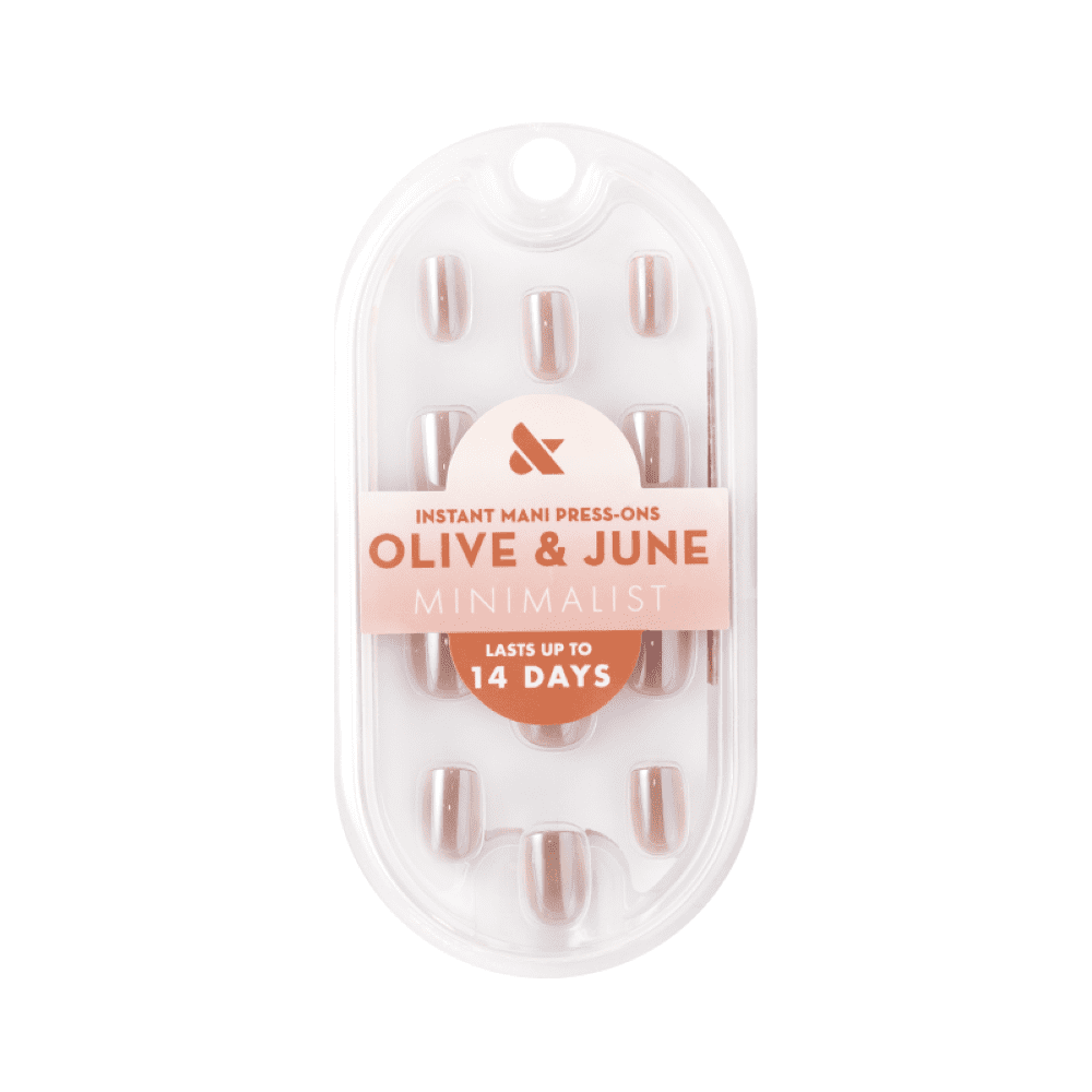 Olive & June Instant Mani Minimalist Extra Short Squoval Press-on Nails, Taupe Jelly Chrome, 42 Pieces