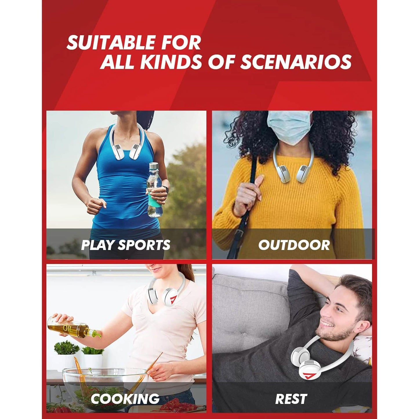 Ausget Portable Neck Fan, Bladeless Hands-Free Fan USB Rechargeable