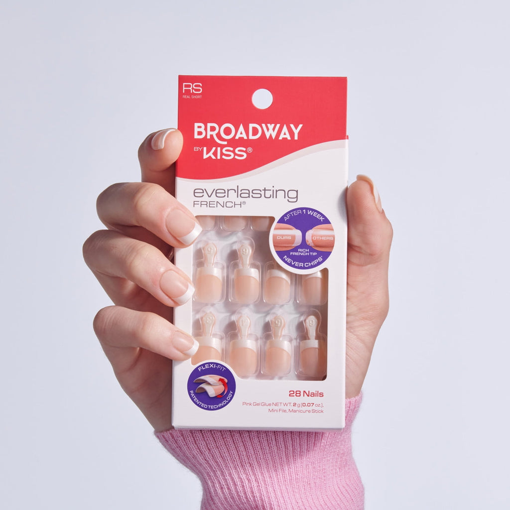 KISS Everlasting French Press on Nails, String Of Pearls, White, Real Short Squoval, 28 Count