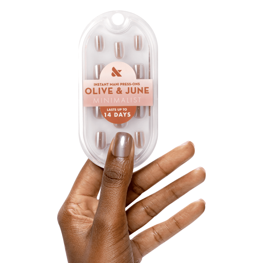 Olive & June Instant Mani Minimalist Extra Short Squoval Press-on Nails, Taupe Jelly Chrome, 42 Pieces