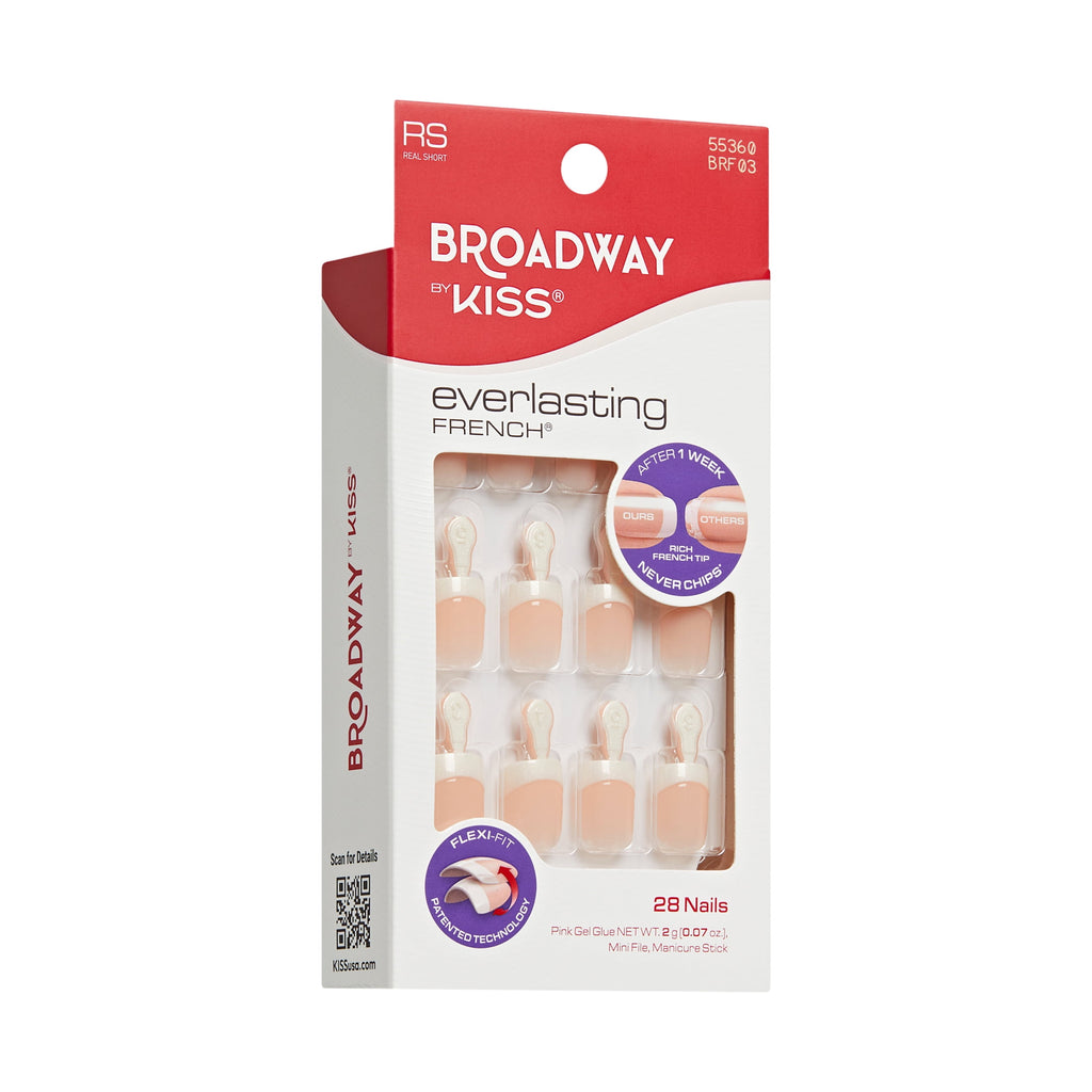 KISS Everlasting French Press on Nails, String Of Pearls, White, Real Short Squoval, 28 Count