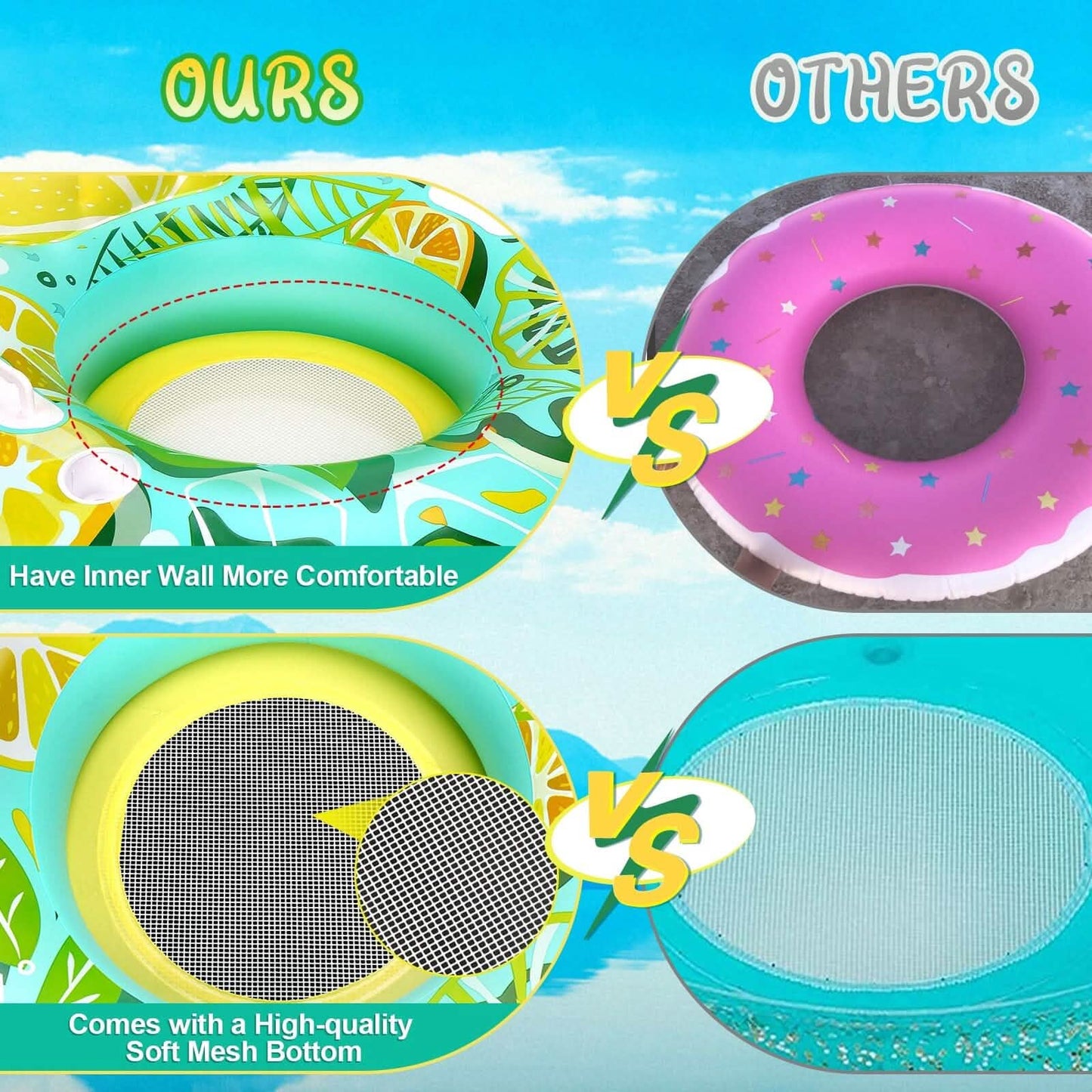 Inflatable Lounger Pool Float with Rubber Handle and Drink Holder