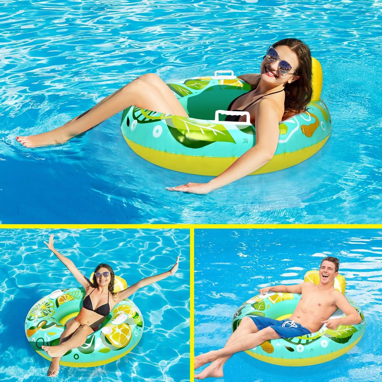 Inflatable Lounger Pool Float with Rubber Handle and Drink Holder