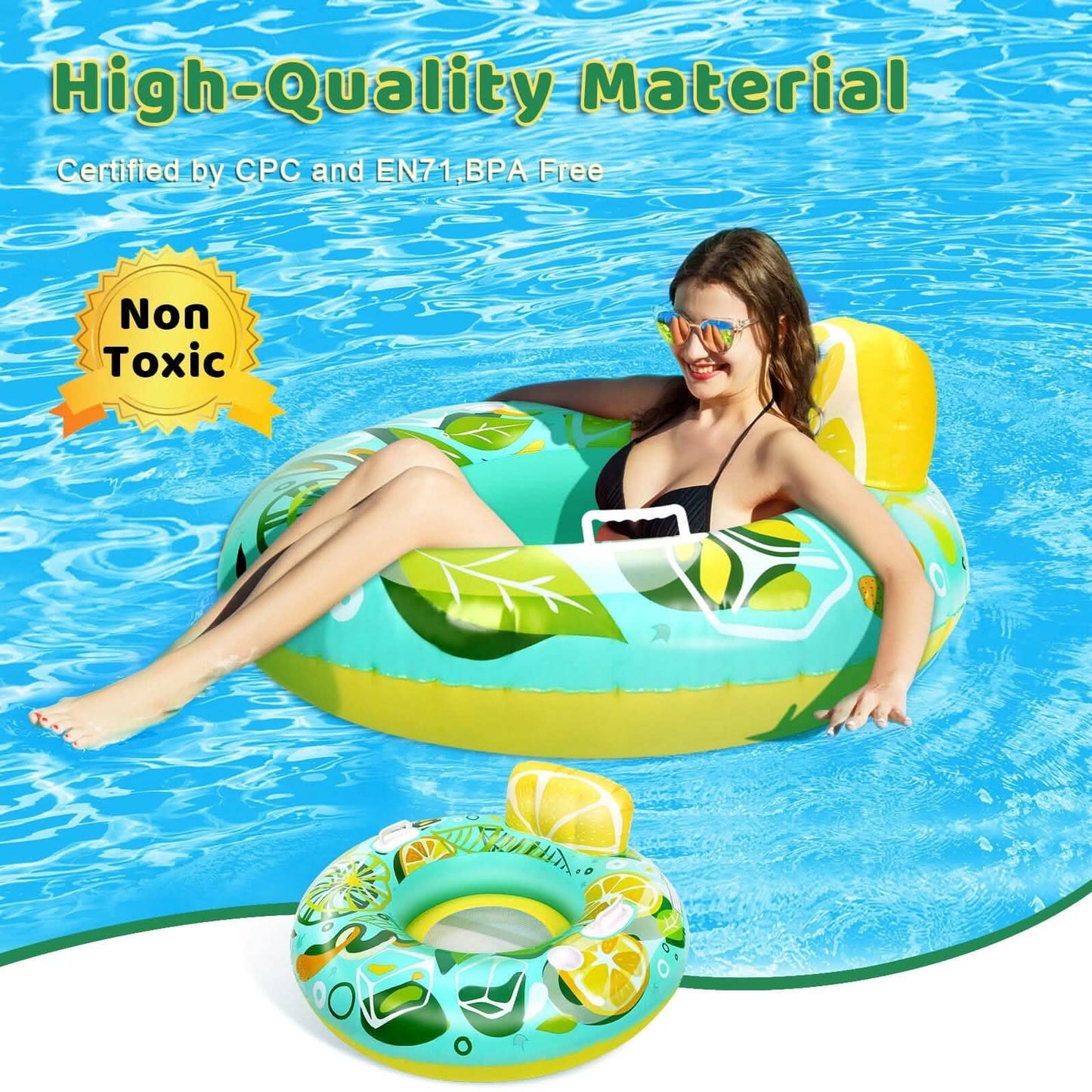 Inflatable Lounger Pool Float with Rubber Handle and Drink Holder