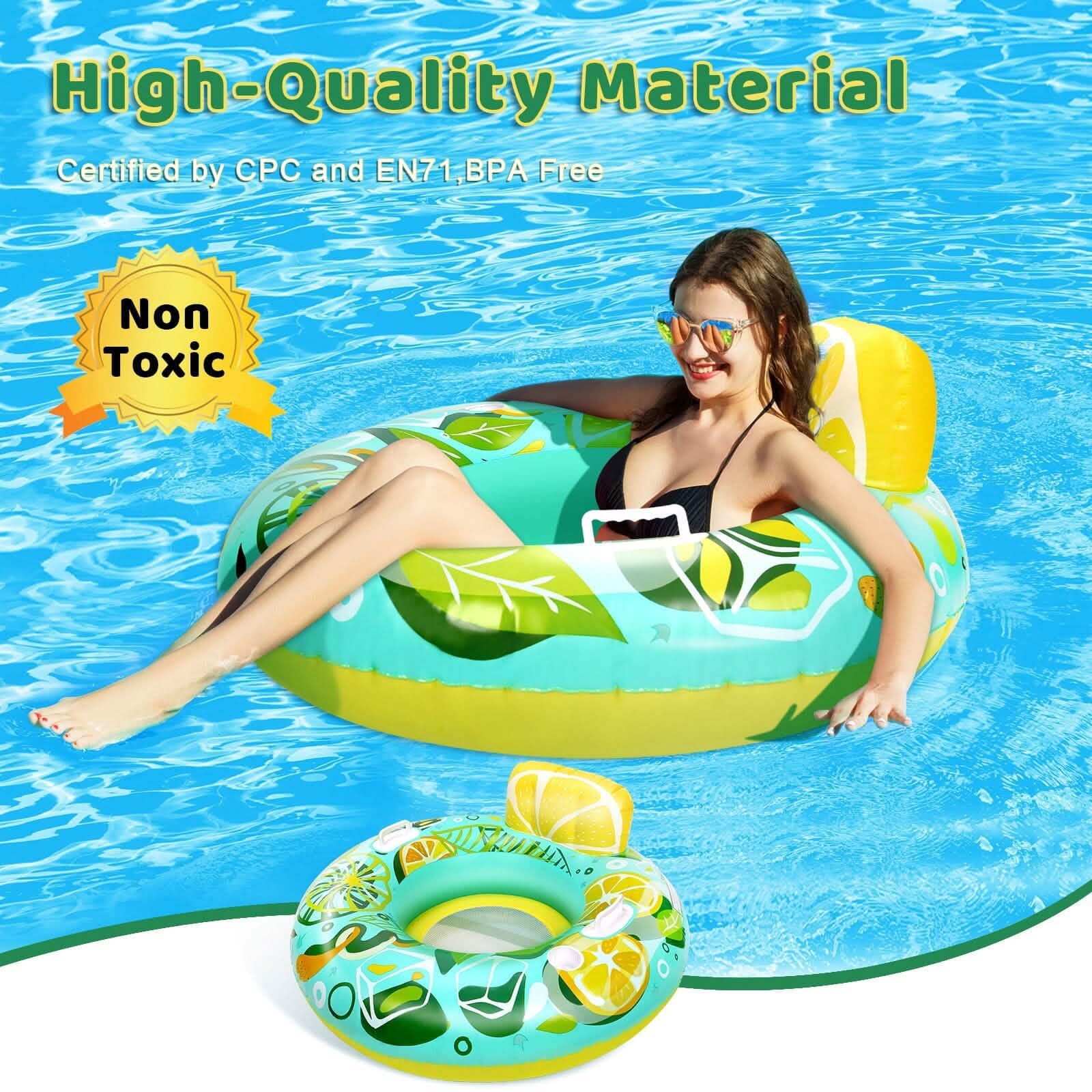 Inflatable Lounger Pool Float with Rubber Handle and Drink Holder